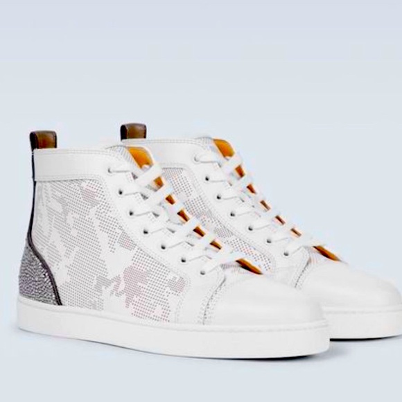 Christian Louboutin Men's White Louis Sp Strass High-top Sneakers 43 1/2 - Picture 3 of 15
